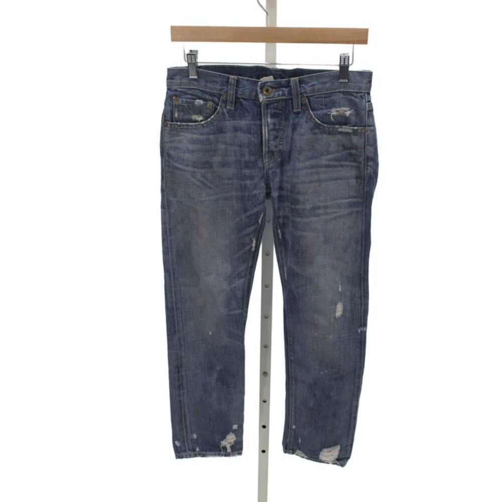 NSF Unisex Cropped Straight Jeans Dark Blue Mid Rise Button 100% Cotton Size 24